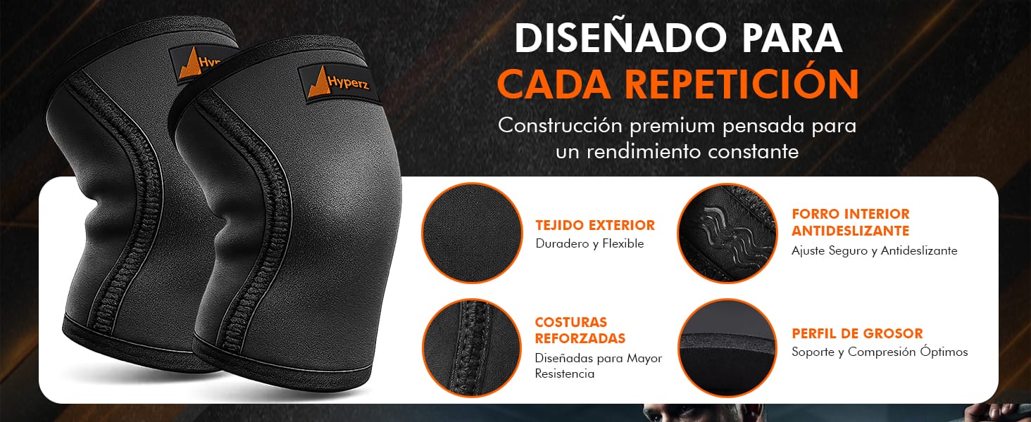 Rodillera de Neopreno para Gym y CrossFit Hyperz | Par — descripción visual 2